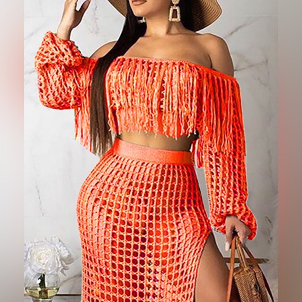 Crochet Casual Mesh Tassel Beach Top & Skirt Sets
Swimwear Cover-ups